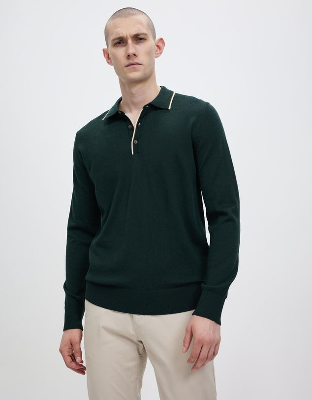 Merino Wool Polo in Dark Green