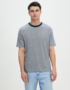 A cool classic stripe tee. This style can be layered under a jacket or shirt, or worn as is with shorts, jeans and jeans.