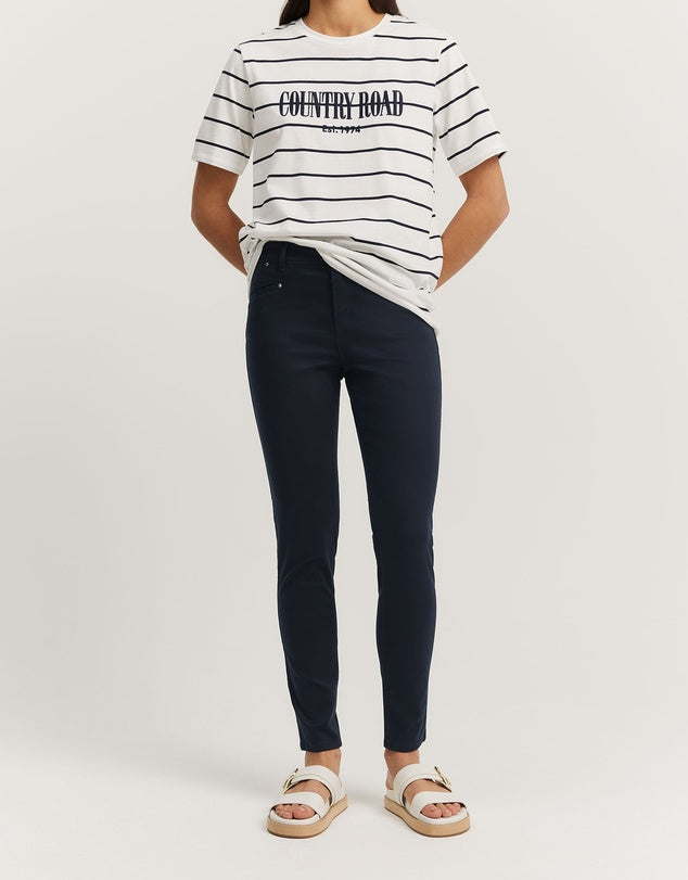 Mid rise sateen navy pant