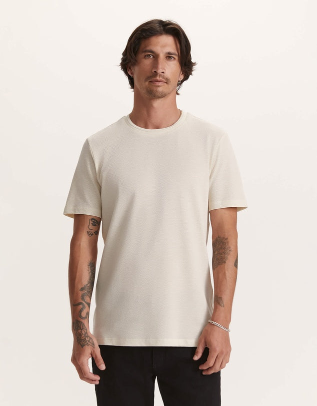 A core basic high quality tee for under jackets and shirts or as is. It has a lovely waffle texture to it so you can see and feel the quality. This is a perfect tee for a more sophisticed style