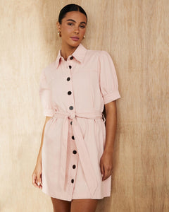 A great everyday dress for the warmer weather. Pretty shade of pink and easy care cotton fabrication.