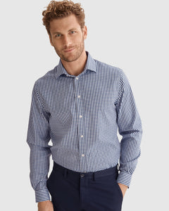 A classic check travel shirt that is easy care easy iron and perfect for work and beyond