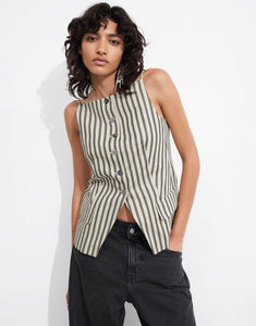 A fun on trend vest to wear with pants, denim either as a top or teamed up over a shirt or tee.