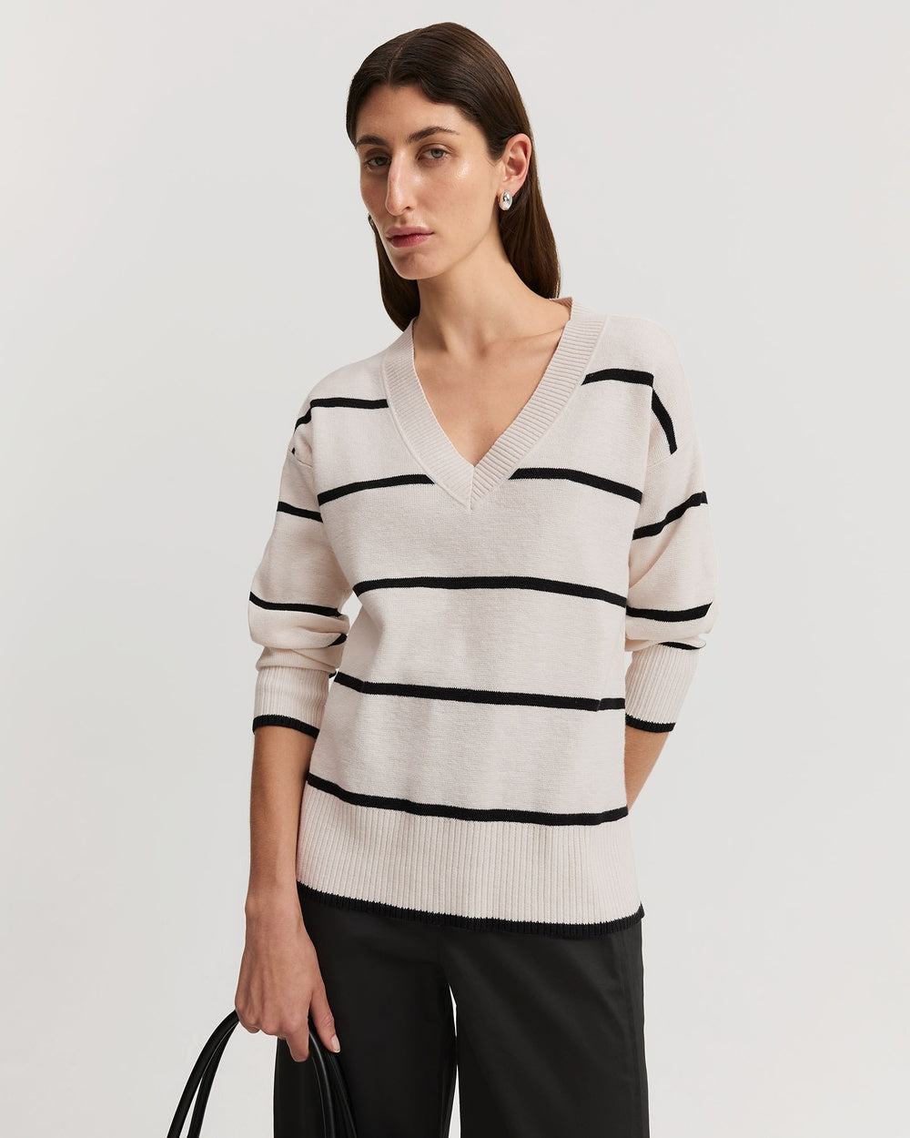 Cotton Linen Blend Stripe Knit for pairing with jeans for causal days