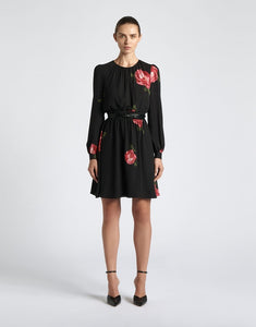 Long Sleeve Midi Dress with soft floral detailing to pair with tights and boots