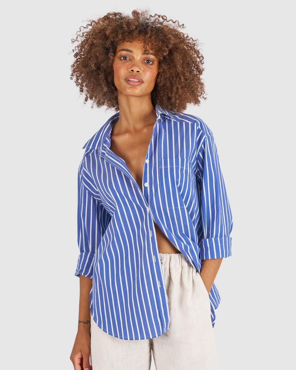 Oversized cotton shirt to layer over tanks and tees