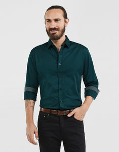 Slim fit shirt in emerald - another great pairing with the pants and shorts.