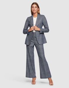 Wide Leg Suit pant with navy stripes.