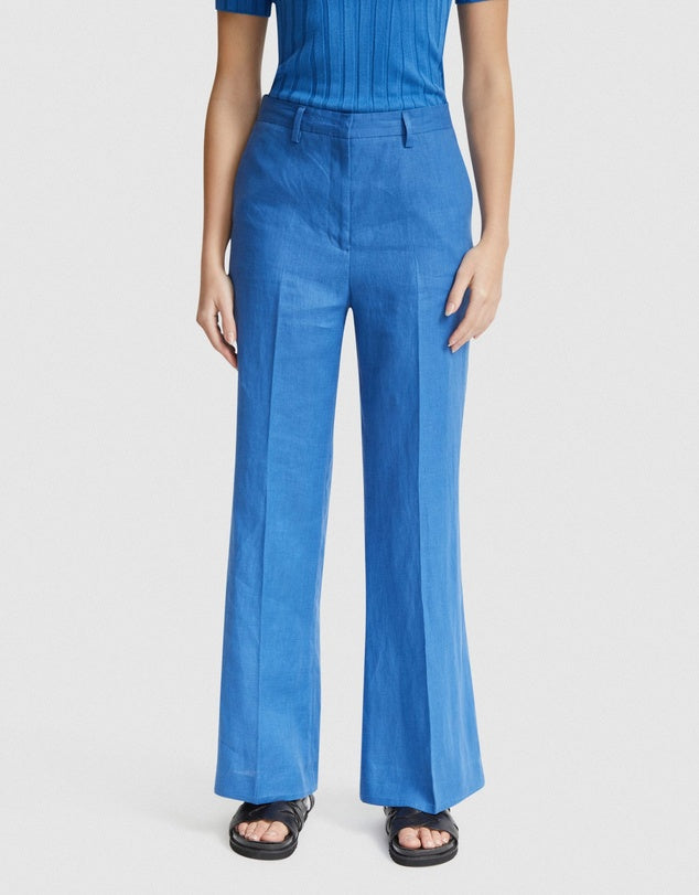 Linen Pants in cobalt blue. Pair with either the scoop vest or pale blue pull over.